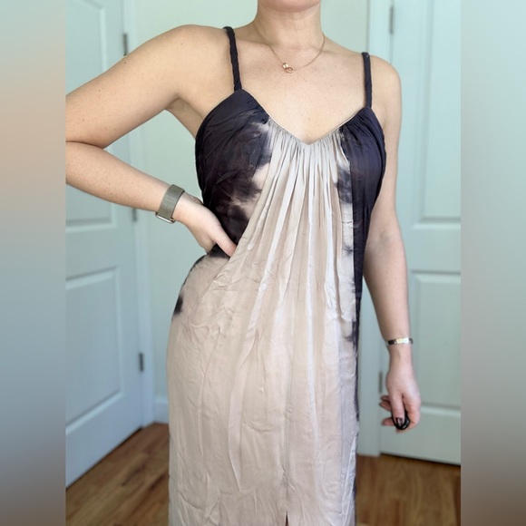 Silk Satin Chiffon Front Slit Evening Gown - Picture 10 of 11